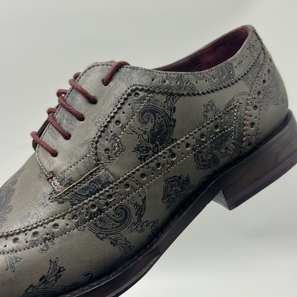 TED BAKER LONDON PORTER OXFORD MENS SIZE 7 GRAY BLACK PRINT LEATHER SHOES - Picture 7 of 11